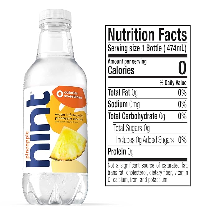 Hint Water Pineapple, Pure Water Infused with Pineapple, Zero Sugar, Zero Calories, Zero Sweeteners, Zero Preservatives, Zero Artificial Flavors, 16 Fl Oz (Pack of 12) - Bloomnest
