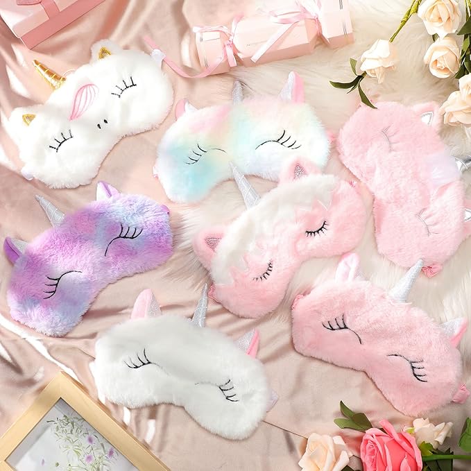 Haysandy 12 Pieces Soft Plush Sleeping Eye Mask Kids Blindfold Shade Cute Sleeping Eye Cover for Women Girls Travel Nap Lunch Break Overnight Party(Unicorn) - Bloomnest