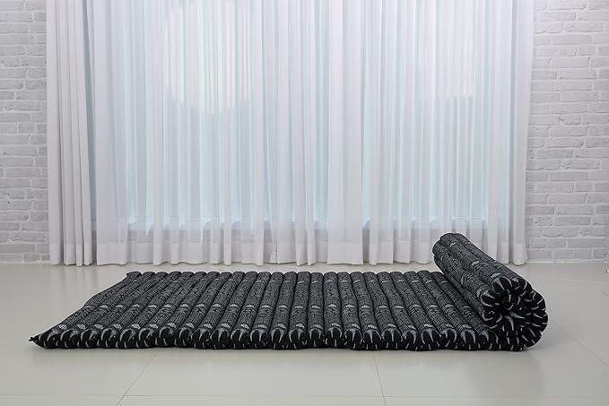 Leewadee - Kapok Roll Mat – Handcrafted Folding Sleep & Relaxation Mattress from Thailand, Ideal as Guest Bed, Camping Mat, Yoga Mat or Traditional Futon, 75 x 39 inches, Black - Bloomnest