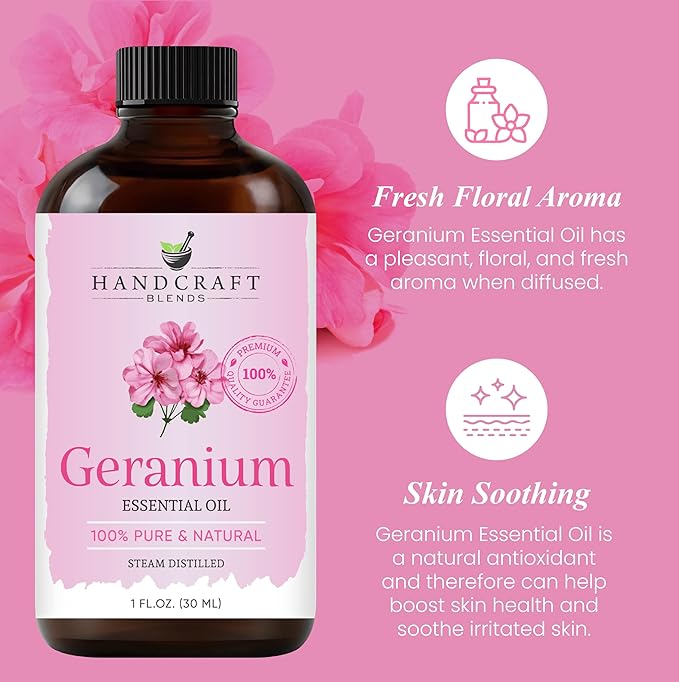 Handcraft Blends Geranium Essential Oil – 1 Fl Oz – 100% Pure and Natural – Premium Grade Essential Oil for Diffuser and Aromatherapy, Skin, Massage, Candle and Soap Making Fragrance - Bloomnest