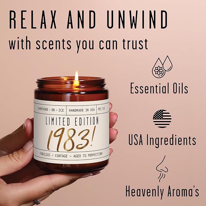 42nd Birthday Gifts for Women - 'Limited Edition 1983' Soy Candle, w/Champagne on Ice I 42 Birthday Gifts for Women I 42nd Gift for Her Ideas I 9oz Reusable Jar, 50Hr Burn, Made in USA - Bloomnest