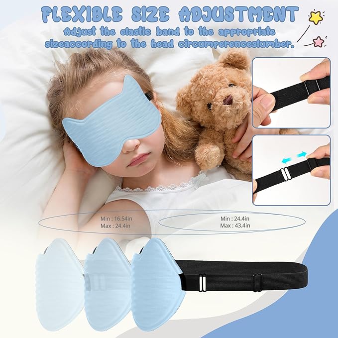 Kids Sleep Mask: 3D Contoured Cup Eye Mask, Blindfold with Adjustable Strap, Kids Eye Cover for Boys, Girls, Teens, Pressure-Free with Memory Foam Face Mask (Blue) - Bloomnest