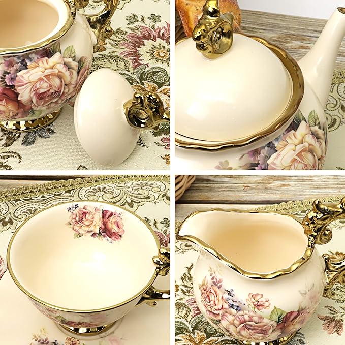 fanquare 15 Pieces British Porcelain Tea Set, Floral Vintage China Coffee Set, Wedding Tea Service for Adult, Big Tea Cup - Bloomnest