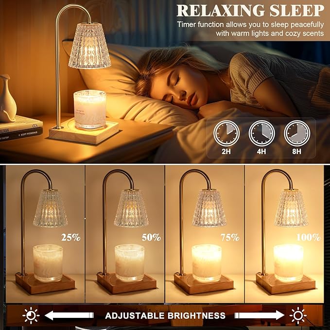 Hong-in Candle Warmer Lamp, Candle Lamp Warmer with Timer,Wax Melt Warmer,Crystal Candle Heater Lamp for Scented Wax, Elegant Home Decor, Clear Glass