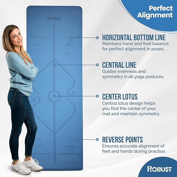 Robust Non-Slip Yoga Mat with Strap, 1/4" Thick TPE Eco-Friendly Workout Mat for Yoga with Position Lines and Texture Surface, Gym Mat for Women, Men, Pilates and Exercises Anti-Tear Sweat-Proof Exercise Mat - Bloomnest