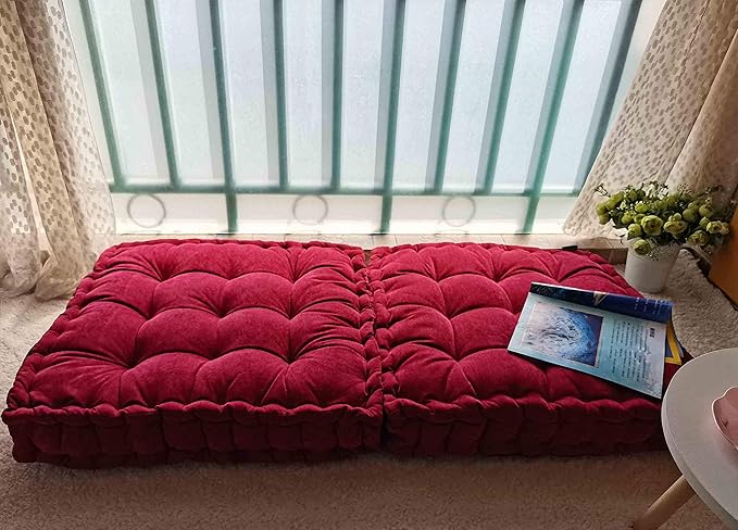 Verpert Floor Pillow 25x25 Inch, Square Meditation Cushion Floor Seating for Adults, Oversized Tufted seat Cushion Reading Nook for Kids, Yoga Meditation Pillow for Sitting on Floor Maroon