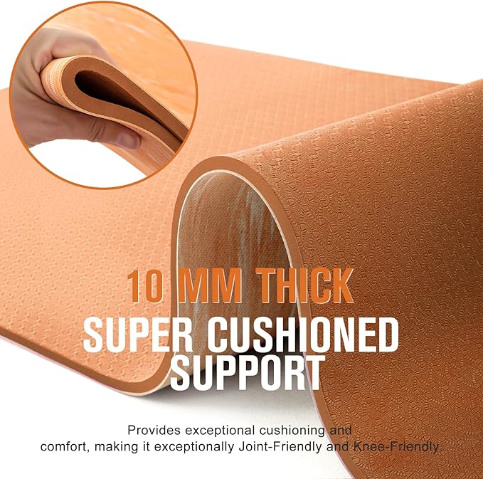 UMINEUX Extra Thick Yoga Mat, 2/5 Inch (10MM), Natural Rubber and TPE Non Slip Yoga Mats with Strap for Women Men, Eco Friendly Exercise Mat for Yoga, Pilates and Home Workout - Bloomnest