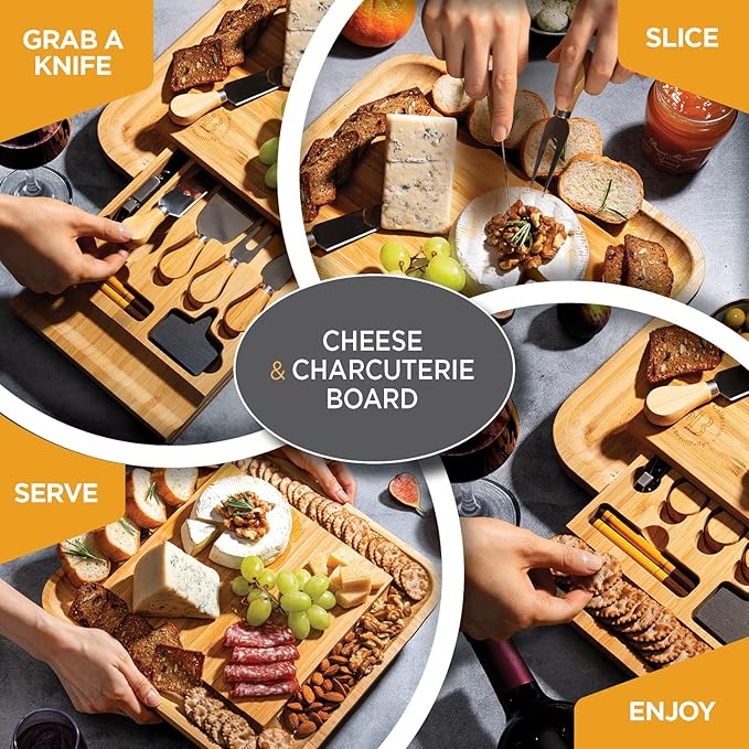 Charcuterie Board Gift Set - Bamboo Cheese Board and Knife Set - Housewarming Gifts for New Home, Wedding Gifts for Couples 2025, Bridal Shower Gifts, Birthday Gifts for Women - Bloomnest