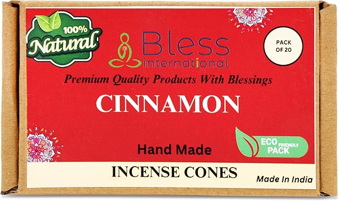 Bless International Cinnamon 100%-Natural-Incense-Cones Handmade-Hand-Dipped Organic-Chemicals-Free for-Purification-Relaxation-Positivity-Yoga-Meditation The-Best-scents (20 Count) BlessInternational
