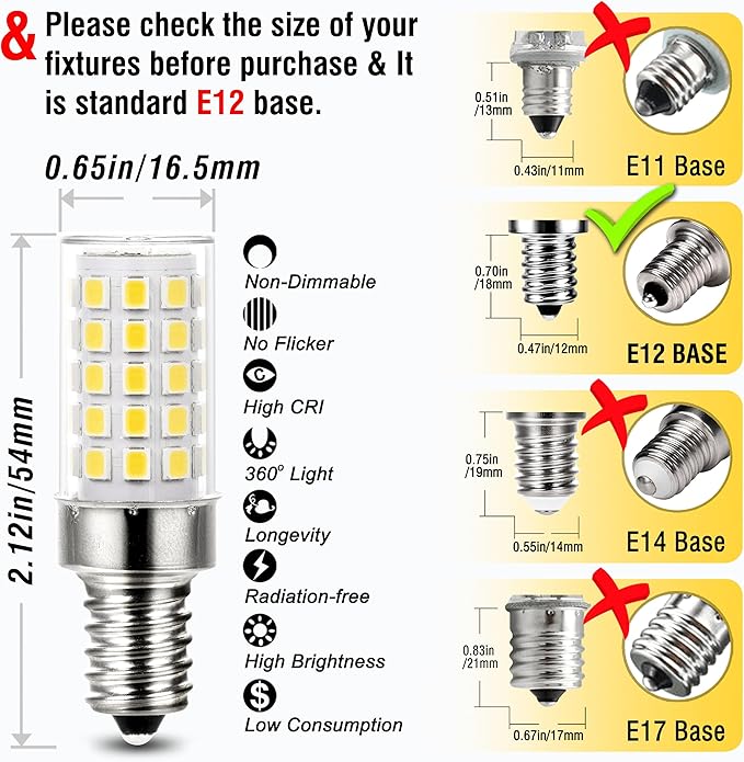 ALIDE E12 60W 4000k C7 Led Candelabra Light Bulbs Replacement, Small Base E12 6W LED Bulbs T6 Natural White 110V 120V for Ceiling Fan Chandelier Lighting,550lm,Non-dimmable 10Pack - Bloomnest