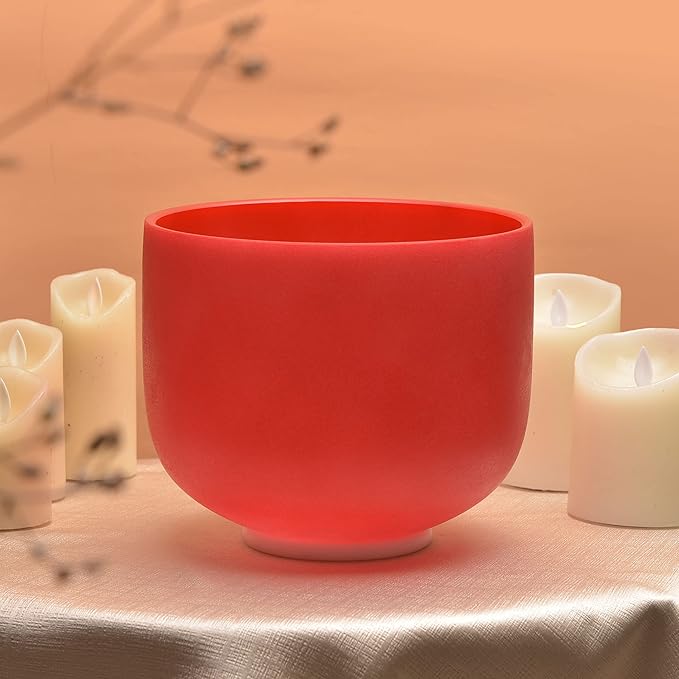 ALIOTH Red C note Root Chakra Crystal Singing Bowl 8 inch with Sound Bowl Suede Striker for yoga - Bloomnest
