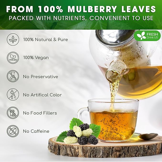FreshDrinkUS, Permium 2oz Mulberry Leaves, 100% Natural & Pure from Mulberry Leaves, Mulberry Leaf Tea, Mulberry Loose Leaf Herbal Tea, No Additives, No Caffeine, Vegan - Bloomnest