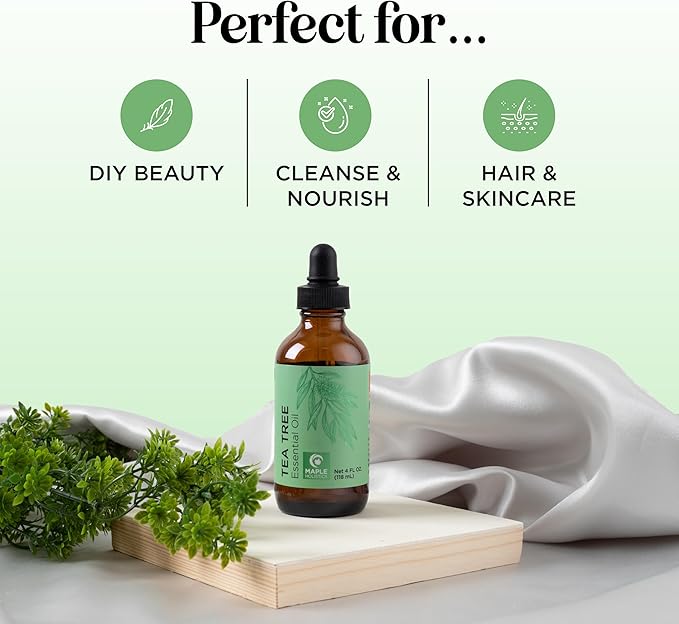 Pure Tea Tree Oil for Hair Skin and Nails - 100% Pure Undiluted Tea Tree Essential Oil with Dropper for Topical Uses Aromatherapy Diffusing and Home and Beauty DIYs - Vegan and Cruelty Free (4 Fl Oz) - Bloomnest