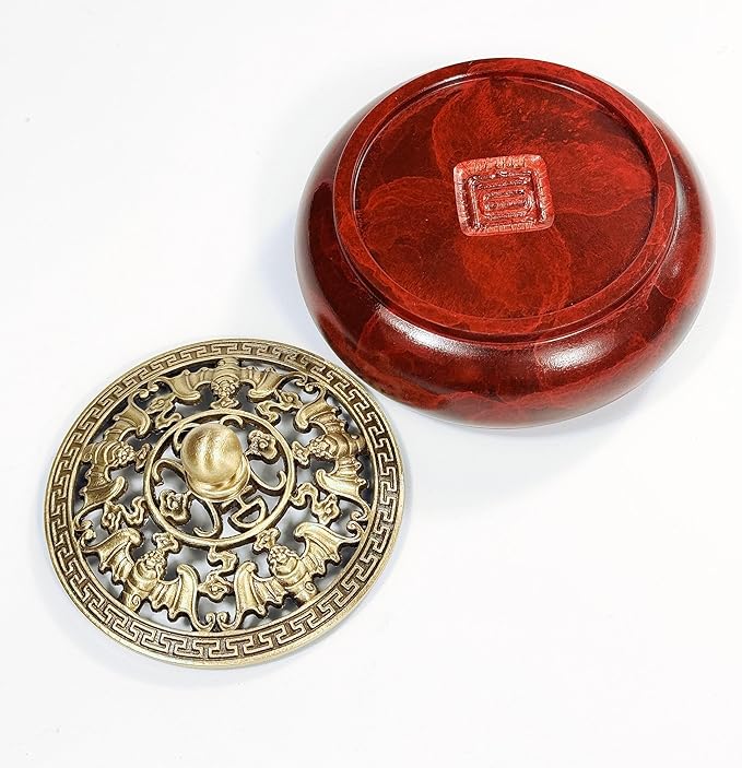 Red Brass Incense Burner with Stick Holder & Fireproof Cotton - Compatible with Cone, Charcoal Disc, Coil Incense | Handcrafted Durable Design for Home Altar, Meditation, Yoga - Bloomnest