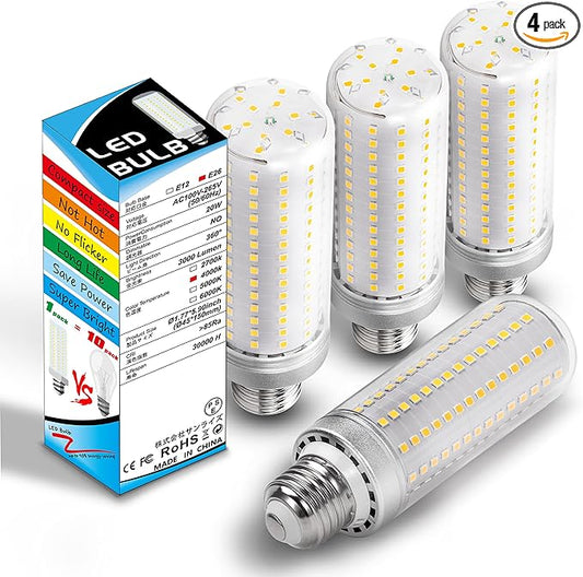 1.77x 5.9 inch,E26 E27 LED Corn Light Bulb 200W Replacement 3000 lm 4000K Natural White,20W E26 Medium Base Non-dimmable Candelabra Ceiling Fan Corn Lighting for Home Garage Warehouse Corn Bulbs,4Pack - Bloomnest