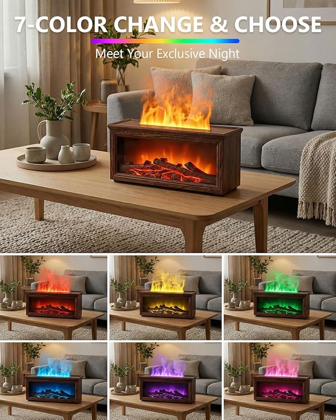 Essential Oil Diffuser, 7-Color Fireplace Fire Flame Aromatherapy Humidifier, 280ml Ultrasonic Aroma Diffuser Valentine's Day Gift with Time Sets and Remote Control for Bedroom Home Yoga Office - Bloomnest