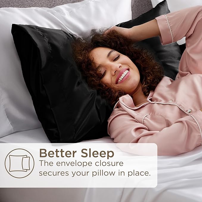 Bedsure Satin Pillowcase for Hair and Skin Queen - Black Silky Pillowcase 4 Pack 20x30 Inches with Envelope Closure, Similar to Silk Pillow Cases, Gifts for Women Men - Bloomnest