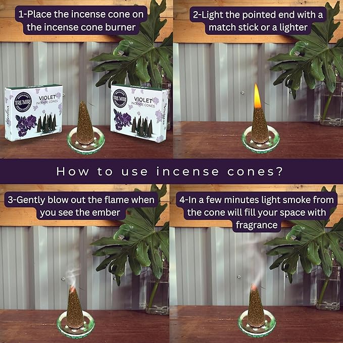 Violet Incense Cones - Total 20 Cone Incense - Dual Pack of 10 Insence Cones - Incense Cones Scented - Cone Incense Scents - Insense Cones - Incent Cone TRUMIRI