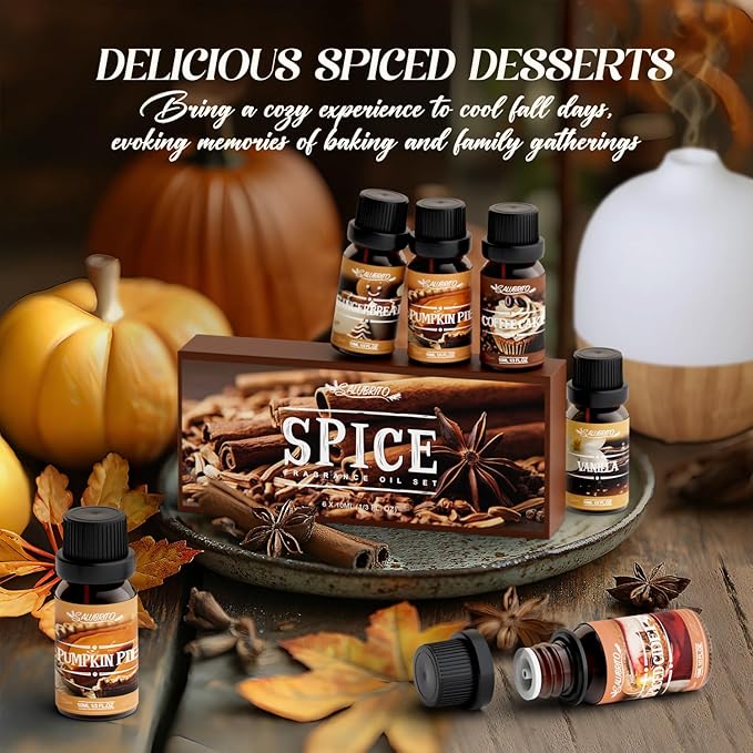 SALUBRITO Spice Fragrance Oils Set, Premium Essential Oils Set for Diffuser, Candle, Soap Making, Warm Fall Scented Oil, Cinnamon, Spiced Cider, Pumpkin Pie, Coffee Cake, Gingerbread, Vanilla - Bloomnest