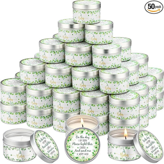 50 Pcs Baby Shower Party Favors Candles Lavender Scented Gender Reveal Gifts Bulk Candles for Favors Baby Shower Rustic Return Gifts(Eucalyptus) - Bloomnest