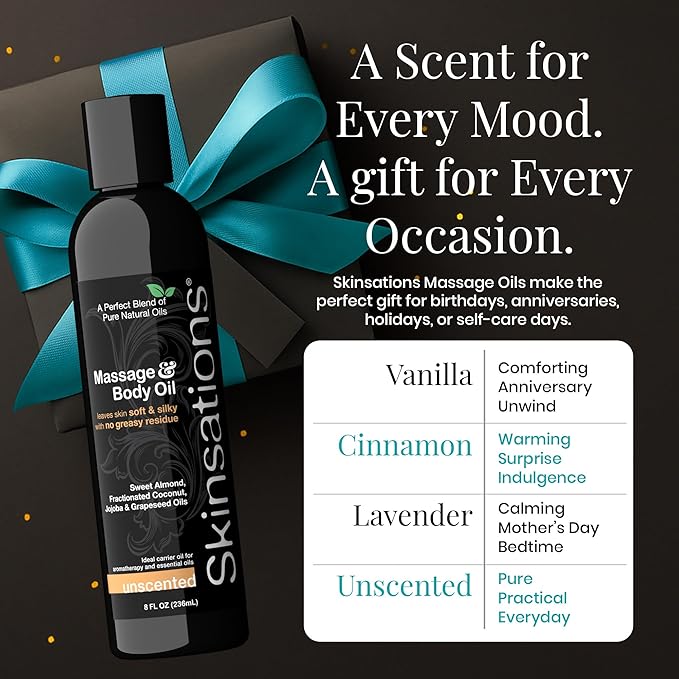 Skinsations - Unscented Massage Oil for Massage Therapy - 16oz | Fragrance-Free Body Oil for Sensitive Skin & Aromatherapy | Sweet Almond, Jojoba, Coconut & Grapeseed Oils - Bloomnest