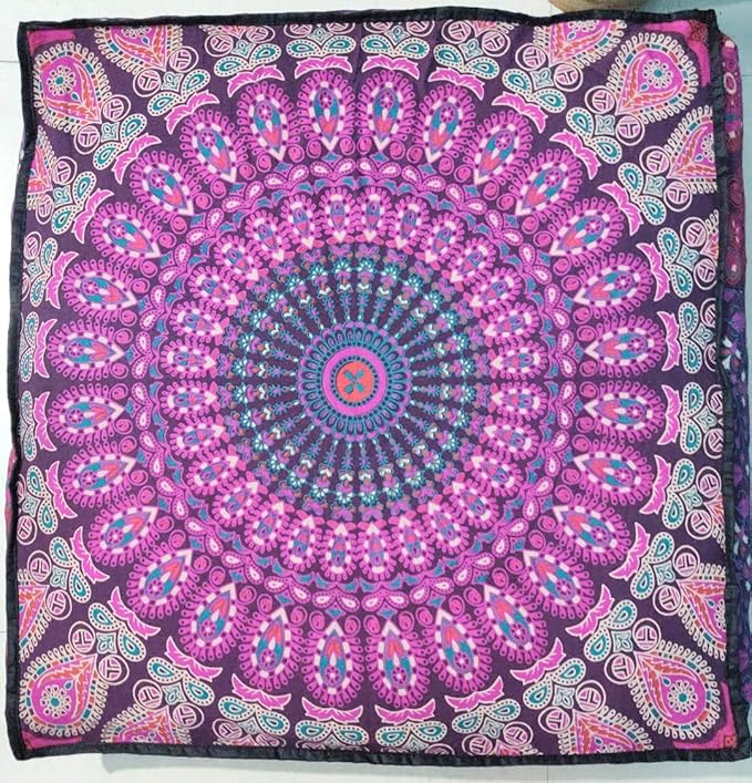 INDIAN CRAFT CASTLE 24" Pink Peacock Mandala Barmeri Large Floor Pillow Cover Cushion Meditation Seating Ottoman Throw Cover Hippie Decorative Zipped Bohemian Pouf Ottoman Pom Pom Cases 24" Square - Bloomnest