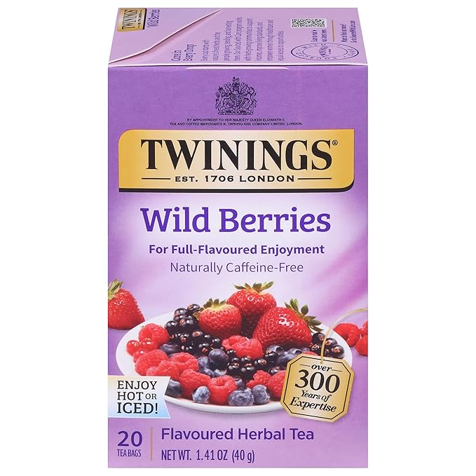 Twinings Wild Berries Herbal Tea Individually Wrapped Bags, 20 Count (Pack of 1), Full-Flavoured, Naturally Caffeine-Free, Enjoy Hot or Iced, 20 Teabags - Bloomnest