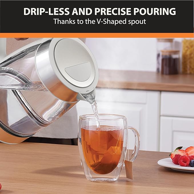 KRUPS Electric Kettle, 1.8-Qt (1.7L) Tea Kettle, 1500W with LED indicator, Hot Water Boiler, Auto Shut-off, Rapid 80-Second Cup Boiling, Safe Boil-dry Protection, Water Heater, Glass Carafe, Grey - Bloomnest