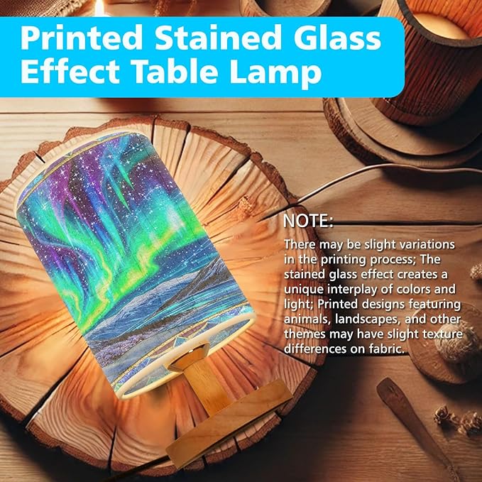 Northern Lights Table Lamp LED 3-Color Pressed Bedside for Merry Christmas, Northern Lights Shade Christmas Table Lamp with Wood Base for Bedroom Living Room Desk Office - Bloomnest
