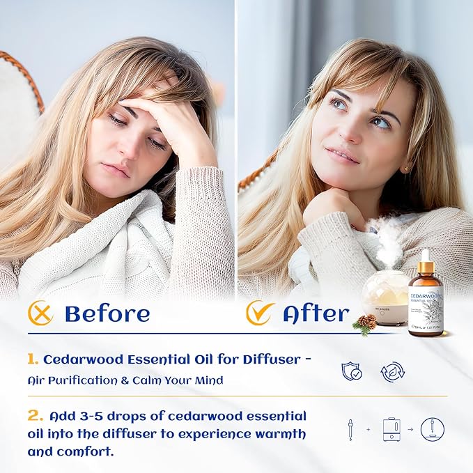 HIQILI 1 Fl Oz Cedarwood Essential Oil, Pure Natural Cedarwood Oil for Hair, Diffuser, Aromatherapy - 30ML - Bloomnest