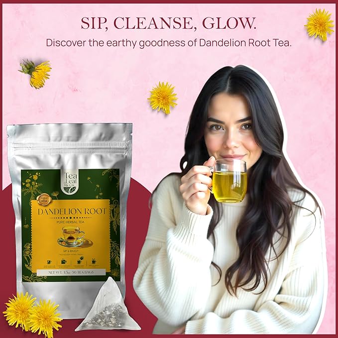 Tealeaf & Co. Dandelion Root Tea with Dried Dandelion Root Extract - Pure Herbal Tea Bags Blended with Fresh Herbs - Flavored Herbal Blend - Low Caffeine - Gluten Free - 50 Teabags - Bloomnest