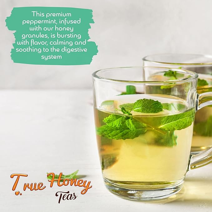 True Honey Peppermint Tea Bags - Honey Crystals Blended in Every Sachet - Healthy Digestion Nutriment - All Natural Organic Herbal Caffeine Free Tea Bag 24 Count… - Bloomnest