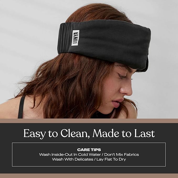 Lunya Sleep Mask with Box - Washable Silk Sleeping Mask and Headband for Beauty Routines - Thermoregulating Comfort for Restful Nights - Silk Eye Mask for Women - Large - Immersed Black - Bloomnest