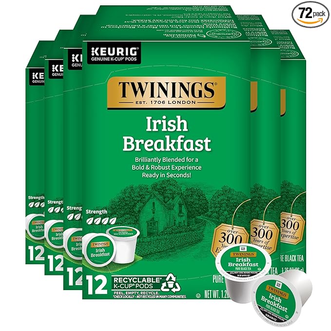 Twinings Irish Breakfast Black Tea 72 K-Cup Pods for Keurig, 12 Count (Pack of 6), Robust, Strong, Bold Flavour, Caffeinated, Enjoy Hot or Iced - Bloomnest