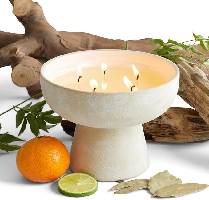 BLUEME Nostalgia - Bergamot & Musk, Luxury Candle w/Essential Oils, 5 Wick, Hand-Poured Soy, Cotton Wick, Ceramic - Bloomnest