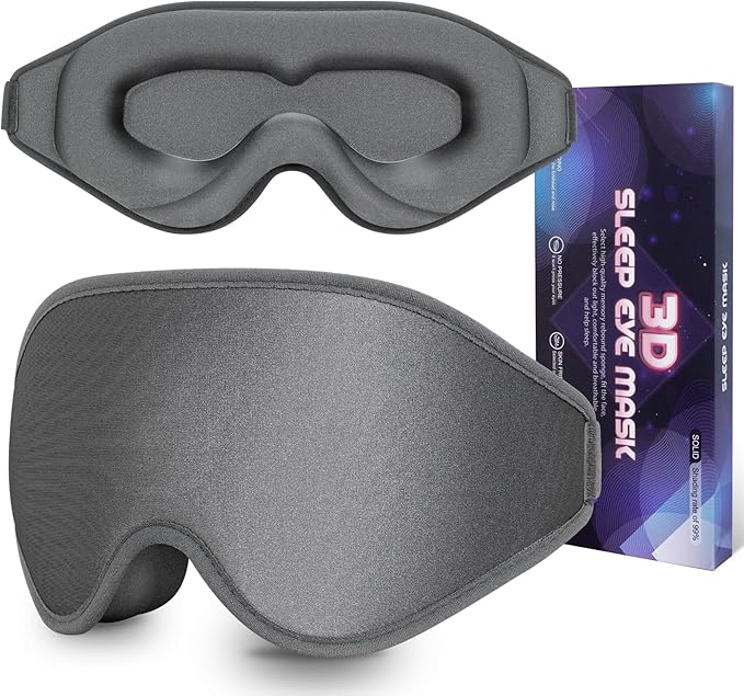 Sleep Mask 3D Eye Mask for Sleeping 100% Light Blocking Eye Covers with Adjustable Strap Night Blindfold for Women Memory Foam Gray - Bloomnest
