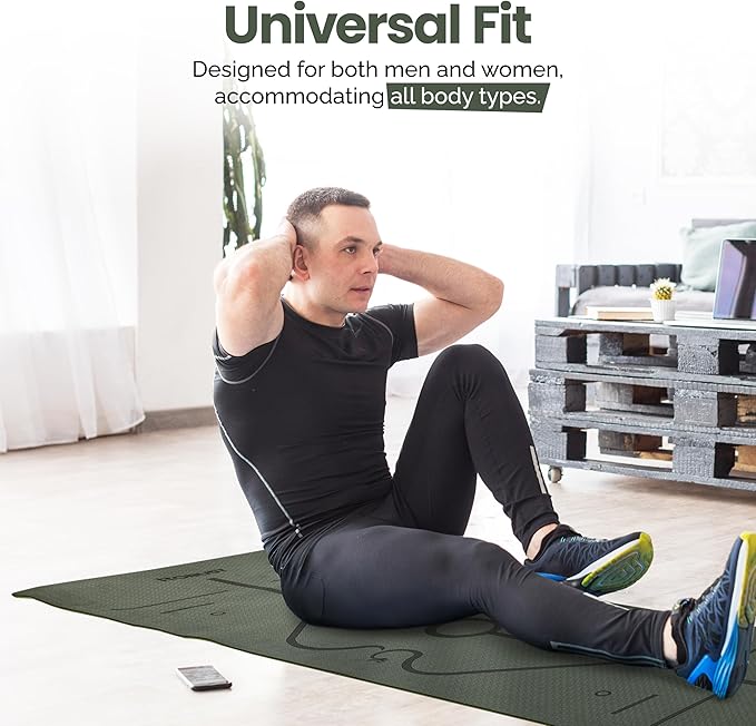 Robust Non-Slip Yoga Mat with Strap, 1/4" Thick TPE Eco-Friendly Workout Mat for Yoga with Position Lines and Texture Surface, Gym Mat for Women, Men, Pilates and Exercises Anti-Tear Sweat-Proof Exercise Mat - Bloomnest