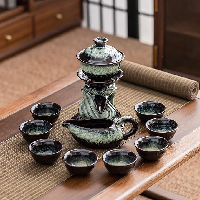 Kungfu Tea Sets Ceramic Teapot with Infuser Loose Leaf Tea Teapot with 8 cups (Gradient Hand) - Bloomnest