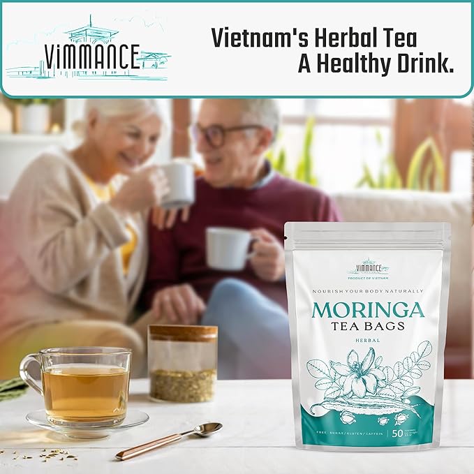 VIMMANCE Moringa Dried Leaves Tea Bags, 50 counts, Hojas de Oleifera, Vietnamese Herbal Tee, Miracle Tree Leafs, 100% Natural Leaf Teabags, Decaf, Sugar Free, Balance Taste - Bloomnest