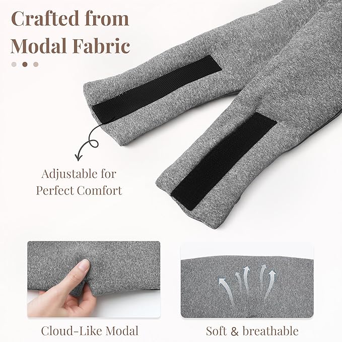 Grey Modal Eye Mask for Sleep, Adjustable Breathable Wrap (70cm), Lightweight Soft Blindfold for Travel and Mediation, Holiday Ready-to-Gift Set for Men and Women from Timeless Artworks