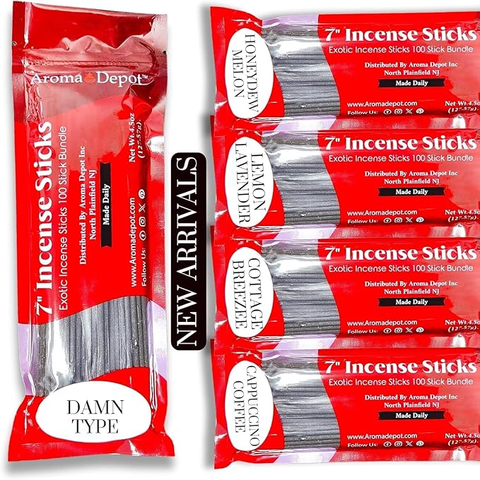 Designer Type 7'' Incense Sticks - Variety Set 500 Pack - 7 inch - 5 Bundles 100 Sticks Per Fragrance Scent. Set Features Black Liver Matter, Kool Water, Desire, Obama & Obsession Type AromaDepotInc
