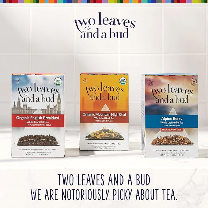 Two Leaves and a Bud Alpine Berry Herbal Tea Bags, Naturally Caffeine Free, Whole Leaf Herbal Tea with Hibiscus in Compostable Sachets, Hot or Iced, 15 Count (Pack of 1) - Bloomnest