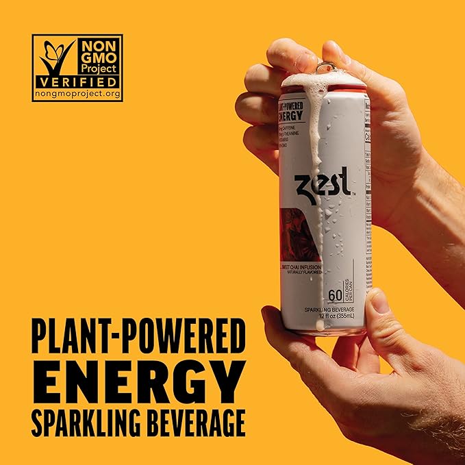 Zest Clean Energy Drink – Sweet Chai Infusion – 150mg Caffeine + 100mg L-Theanine – Natural Focus & Concentration Boost – Healthy Energy Drink 12oz Can 12 Pack – Low Sugar, No Artificial Sweeteners - Bloomnest