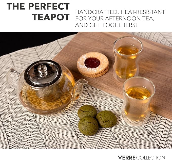 Glass Teapot Stovetop Compatible Kettle with Stainless Steel Removable Infuser, Loose Leaf Tea, Stovetop Safe Tea Pot and Strainer (27 Ounce) - Bloomnest