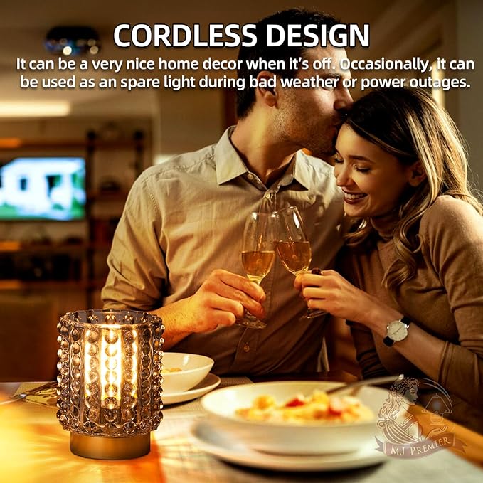 Battery Operated Lamp with Timer, Mini Crystal Table Lamps for Home Decor, Small Cordless Lamp for Areas No Outlets, Glass Battery Powered Lamps for Entryway, Bedroom, Bathroom, Shelf, Corner(Gray) - Bloomnest