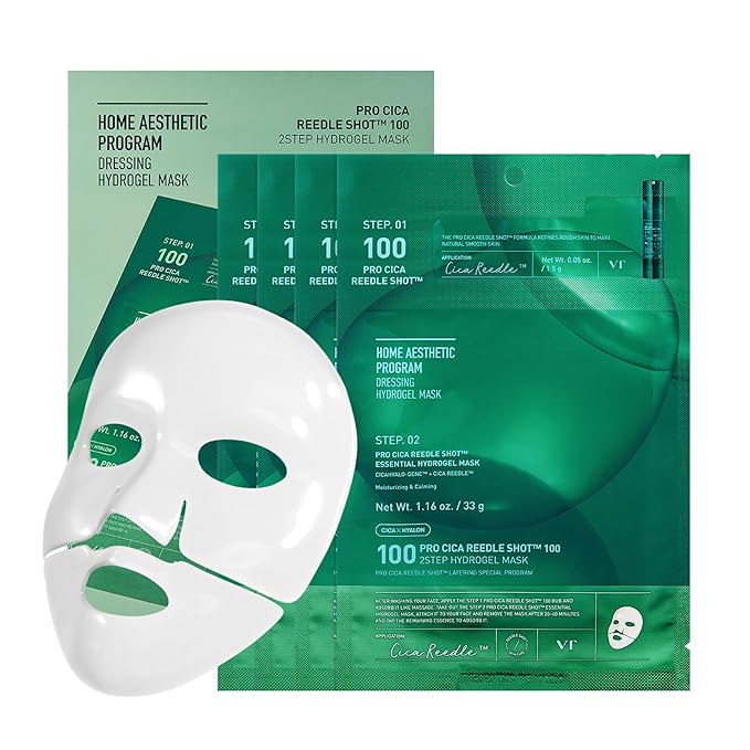 VT COSMETICS Pro Cica Reedle Shot 100 2-Step Hydrogel Mask(34.5gx4ea), Intensive Calming, Exosome Centella Asiatica, Blemish Relief, Overnight Melting Mask, Korean Facial Mask - Bloomnest