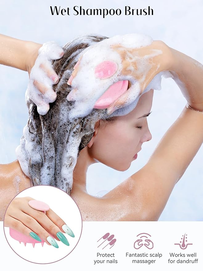 HEETA Scalp Massager Hair Growth, Soft Silicone Scalp Scrubber Shampoo Brush for Exfoliation, Dandruff Removal & Head Massage Stress Relax, Wet & Dry Use for Thick, Thin Hair Care, Wheat Straw Pink HEETA