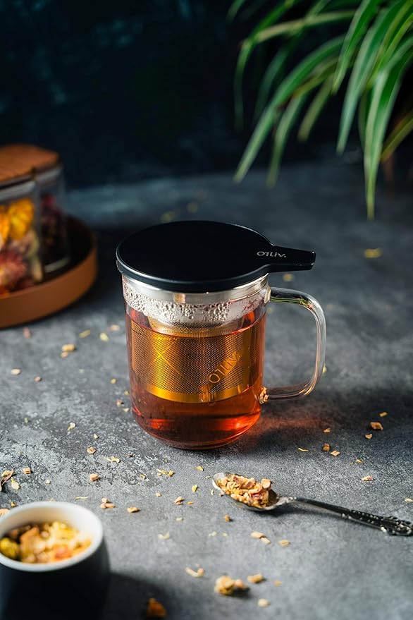Glass Tea Cup with Infuser and Lid & Stainless Steel 400ml, Premium Borosilicate Tea Mug & Stainless Steel Filter, Heat-Resistant Brewing Set for Tea Lovers (Gift Ready Packaging) - Bloomnest