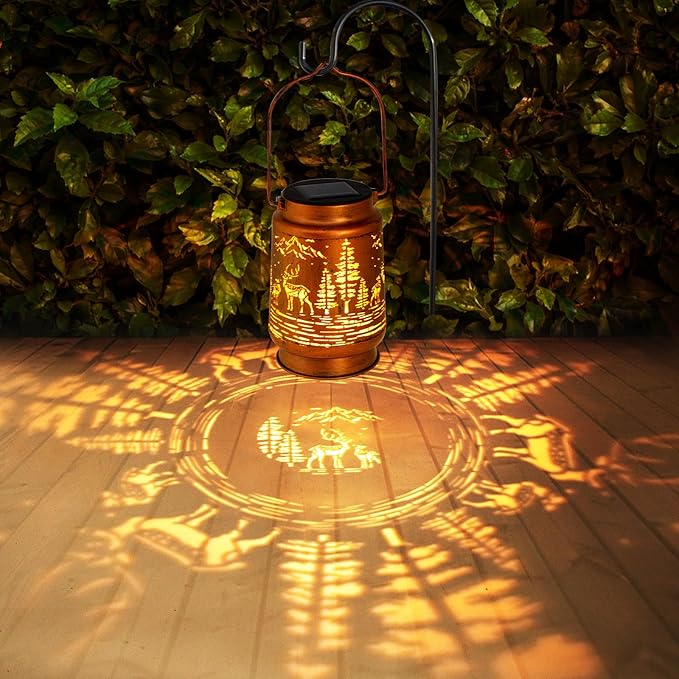 Solar Lanterns Outdoor Garden Decor, Gifts for Women, Mom, Grandma, Birthday, Thanksgiving, Decorative Waterproof Hanging Metal LED Light for Yard, Patio, Lawn, Landscape, Backyard (Deer) - Bloomnest