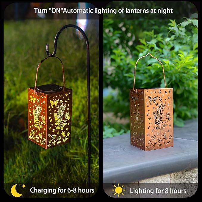 Solar Lanterns Outdoor Waterproof Lights Hanging Butterfly Metal Fairy LED Lantern Decorative Garden Decor for Yard,Porch,Patio,Fence,Lawn,Christmas Gifts for Women Grandma Mom - Bloomnest